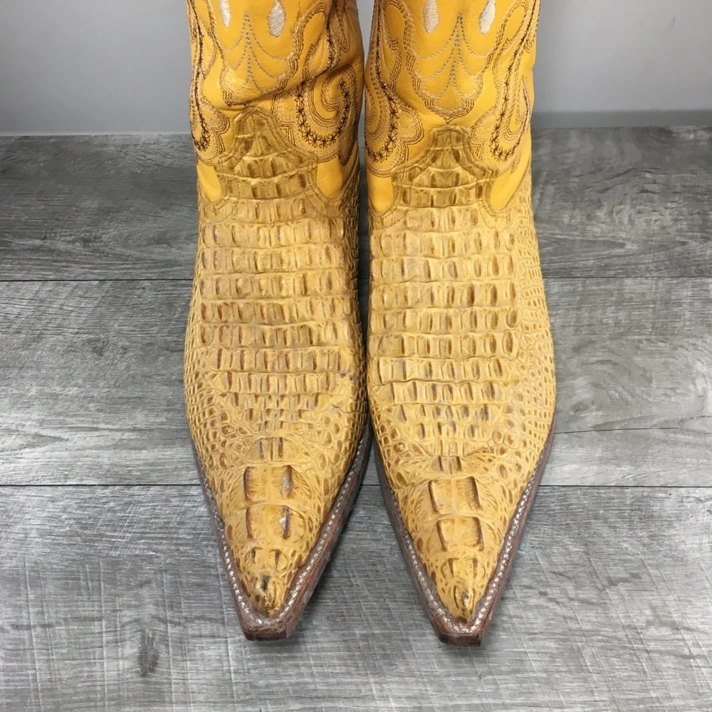 Men's El Jinete Western Croc Moc Gator Tail Embossed Leather Cowboy Boots 8.5